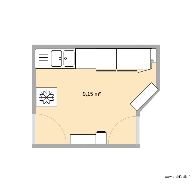 cuisine. Plan de 1 pièce et 9 m2