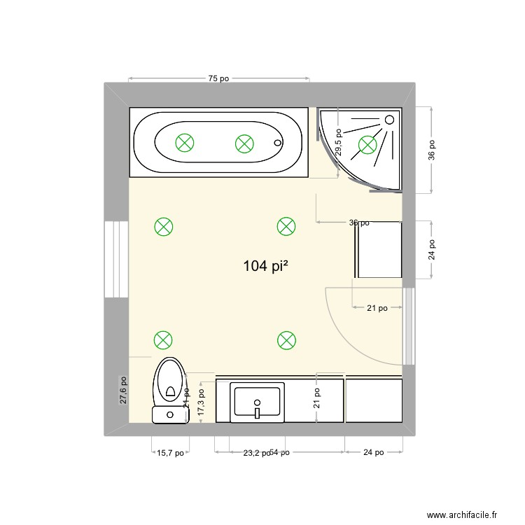 SDB loup. Plan de 1 pièce et 10 m2