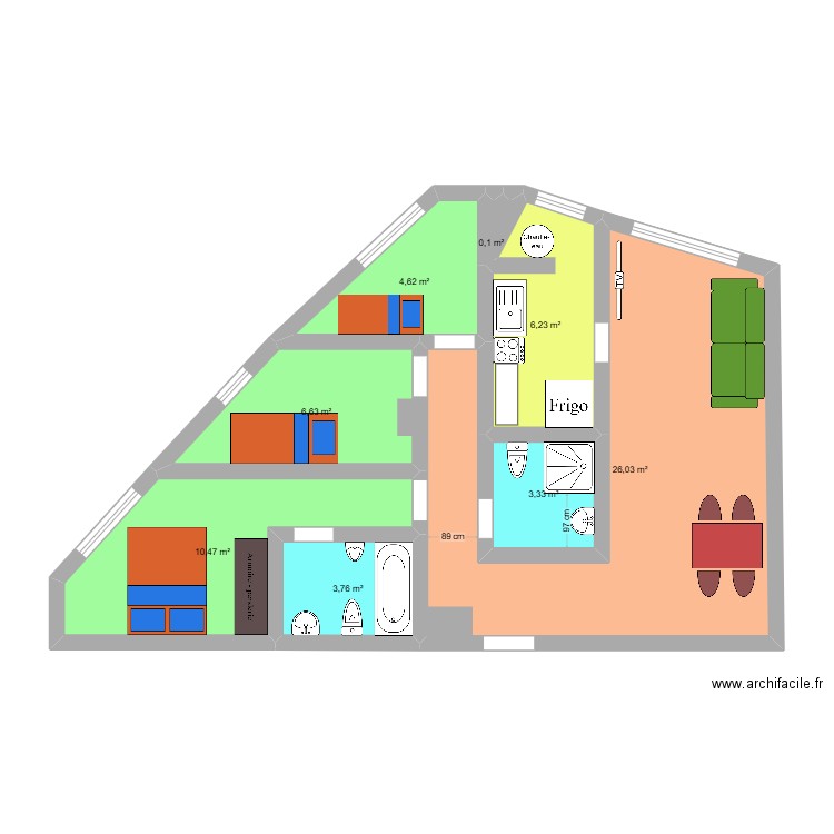 Dositeo. Plan de 8 pièces et 61 m2