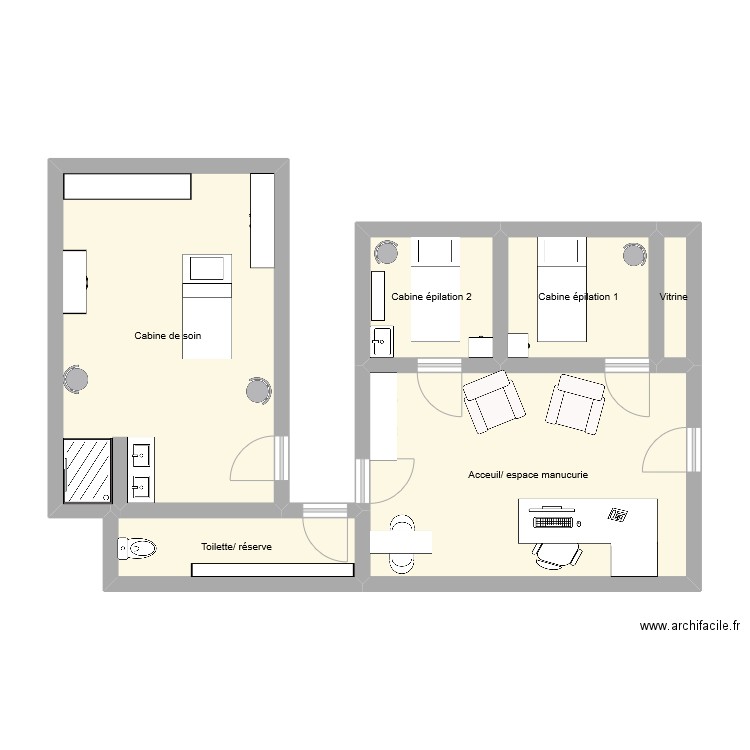 institut. Plan de 6 pièces et 59 m2