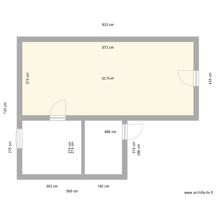 plan modification . Plan de 1 pièce et 33 m2