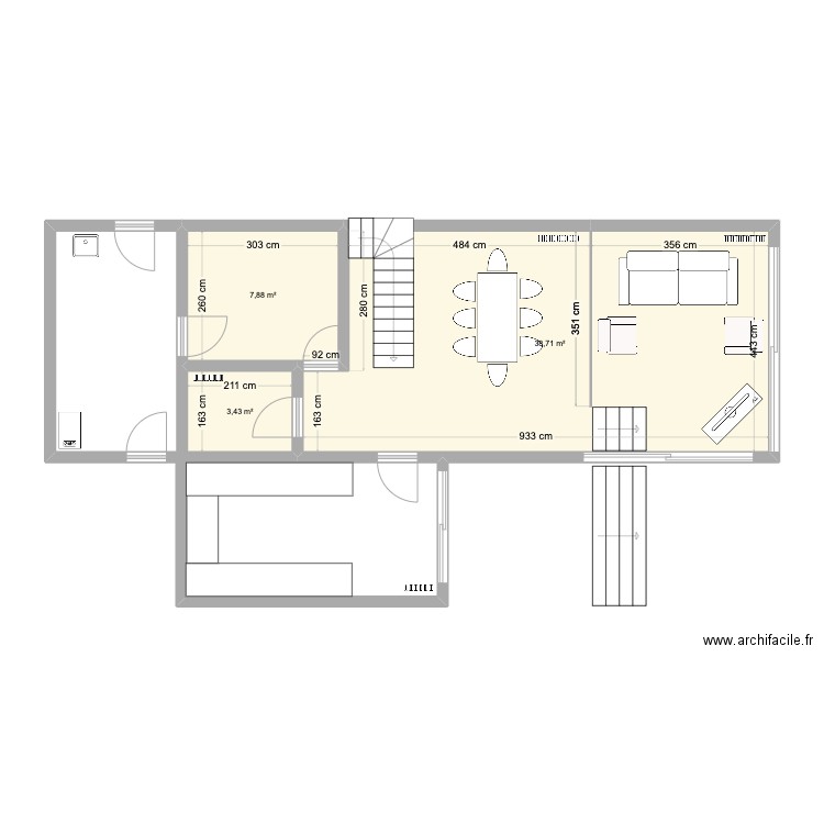 ma maison R-1. Plan de 3 pièces et 50 m2