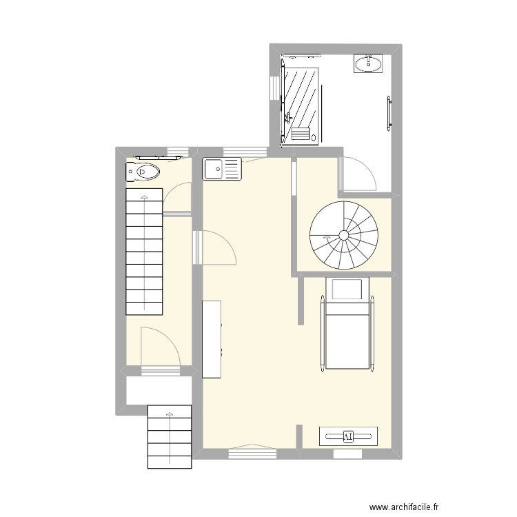 Cinelli après. Plan de 3 pièces et 28 m2