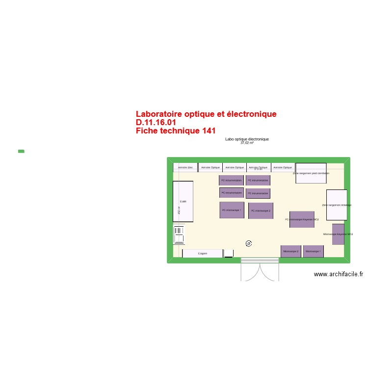 labos électronique optique V1. Plan de 1 pièce et 37 m2