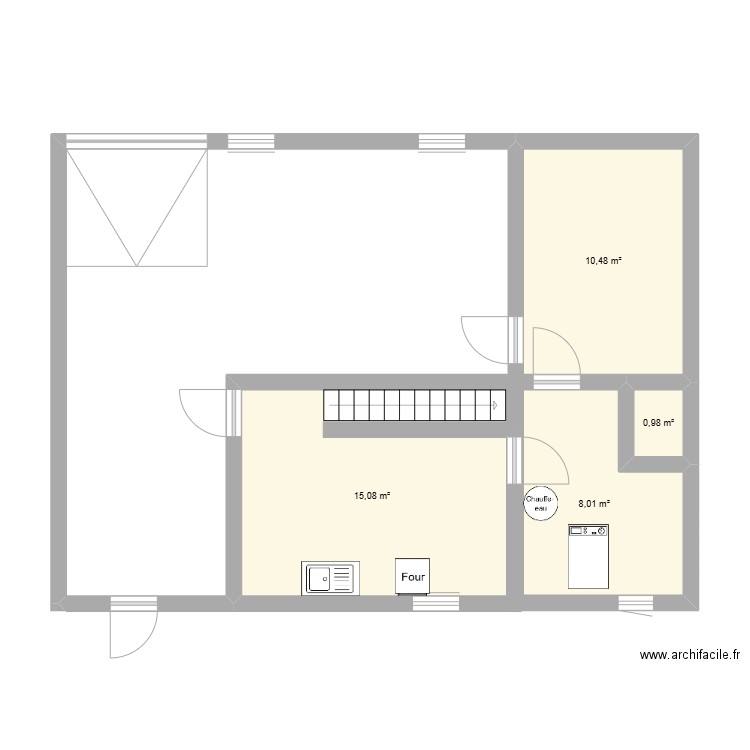 Lure Garage er RDC. Plan de 4 pièces et 35 m2