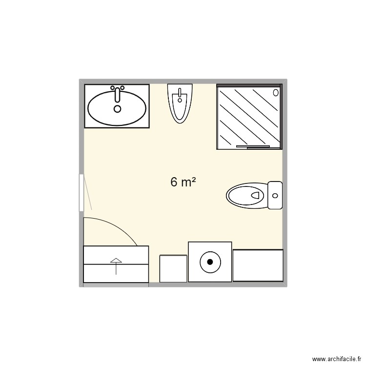 salle de bain D. Plan de 1 pièce et 6 m2