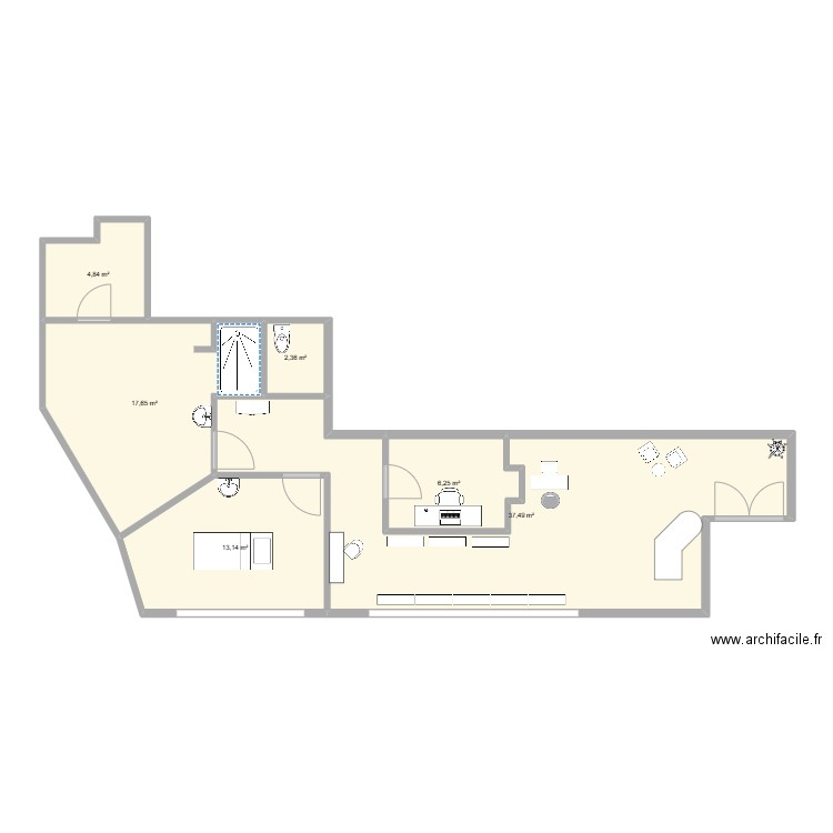 Institut de beauté. Plan de 6 pièces et 82 m2