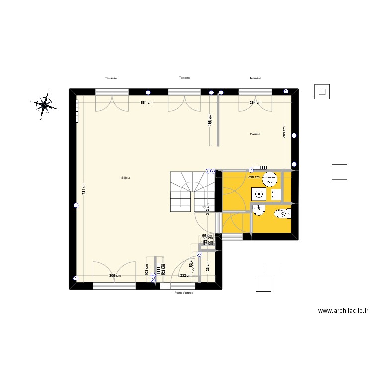 RDC maison Miribel. Plan de 4 pièces et 54 m2