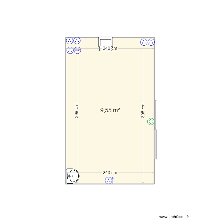 examen de vue. Plan de 1 pièce et 10 m2