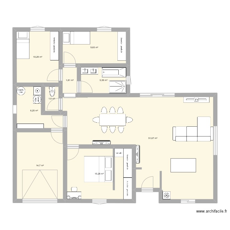 Maison Ch Pa bas. Plan de 9 pièces et 117 m2