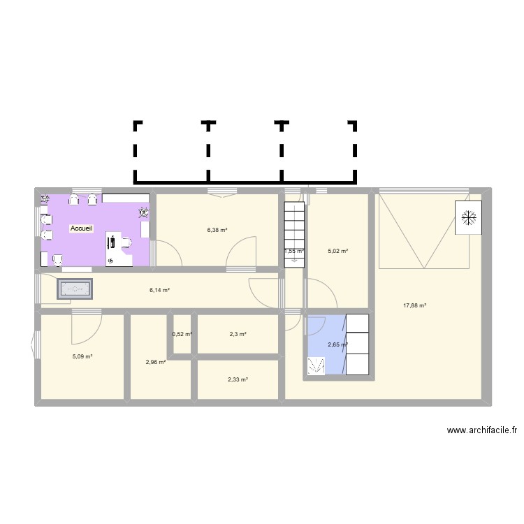 plan cabinet. Plan de 12 pièces et 59 m2