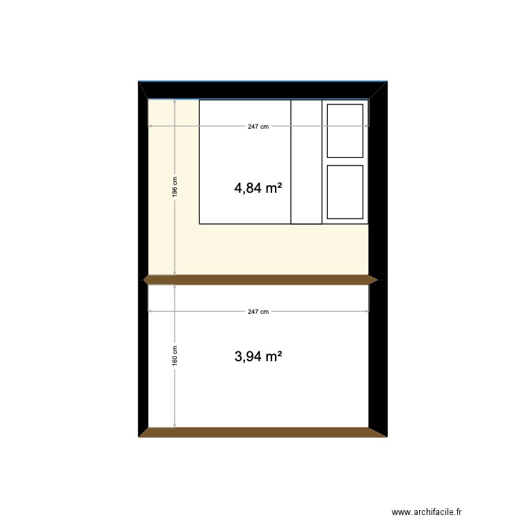 étage. Plan de 2 pièces et 9 m2