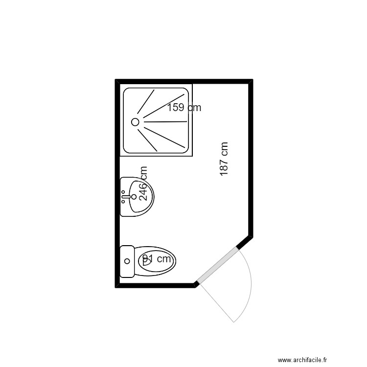 sdb gouv porte D. Plan de 1 pièce et 4 m2