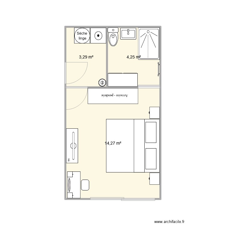 chambre dans garage. Plan de 3 pièces et 22 m2