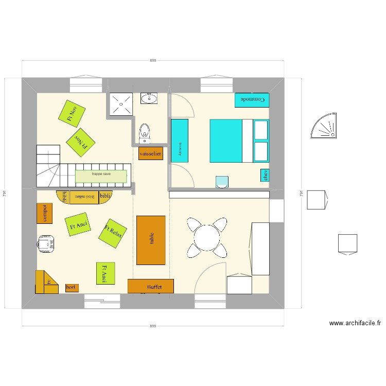 en face : essai 6. Plan de 3 pièces et 54 m2