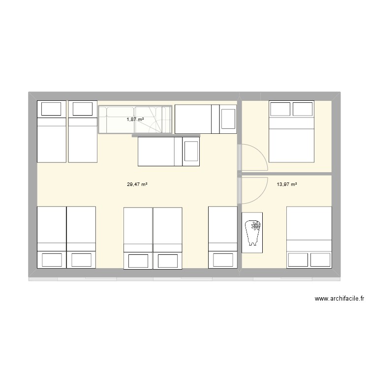 futur dortoir . Plan de 5 pièces et 93 m2