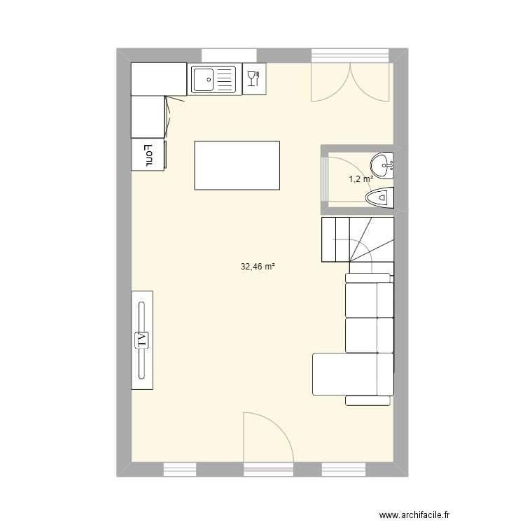 projet maison petite. Plan de 2 pièces et 34 m2