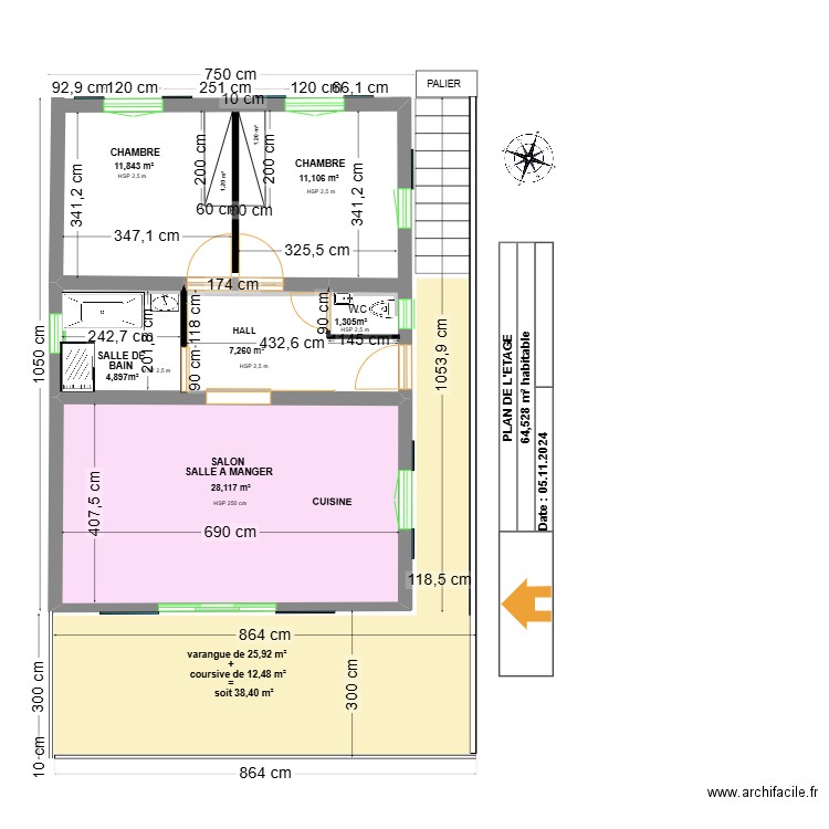 PLAN DE L'ETAGE. Plan de 1 pièce et 28 m2