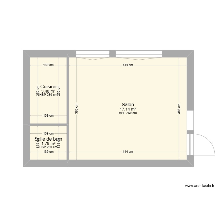 Studio peinture dégâts eaux Coussin Square. Plan de 3 pièces et 22 m2