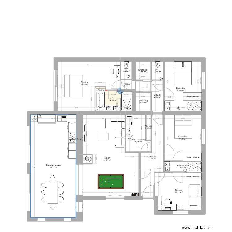 MENUISERIES EXTERIEURES. Plan de 18 pièces et 139 m2