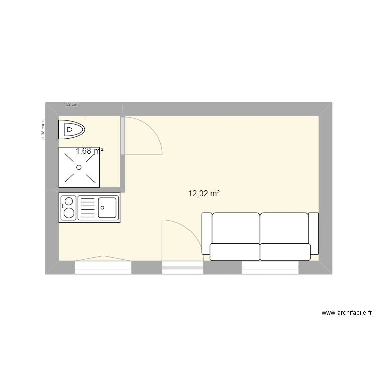 dependance2. Plan de 2 pièces et 14 m2