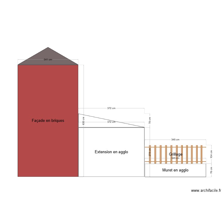 Façade Ouest - état actuel - avant création portillon. Plan de 0 pièce et 0 m2