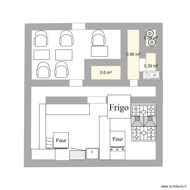 cuisine le beauvoir. Plan de 4 pièces et 2 m2