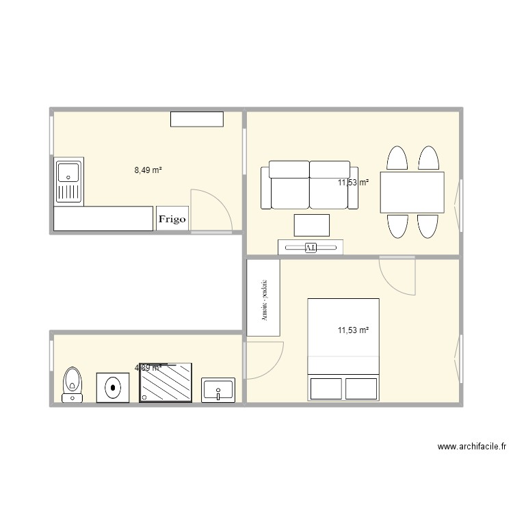 154. Plan de 4 pièces et 36 m2