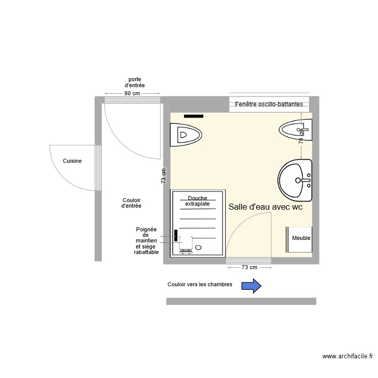 Salle d'eau BER adaptation. Plan de 1 pièce et 5 m2