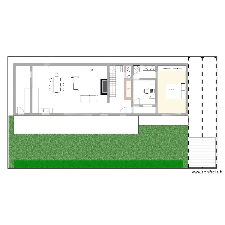 RDC maison valliquerville. Plan de 2 pièces et 23 m2