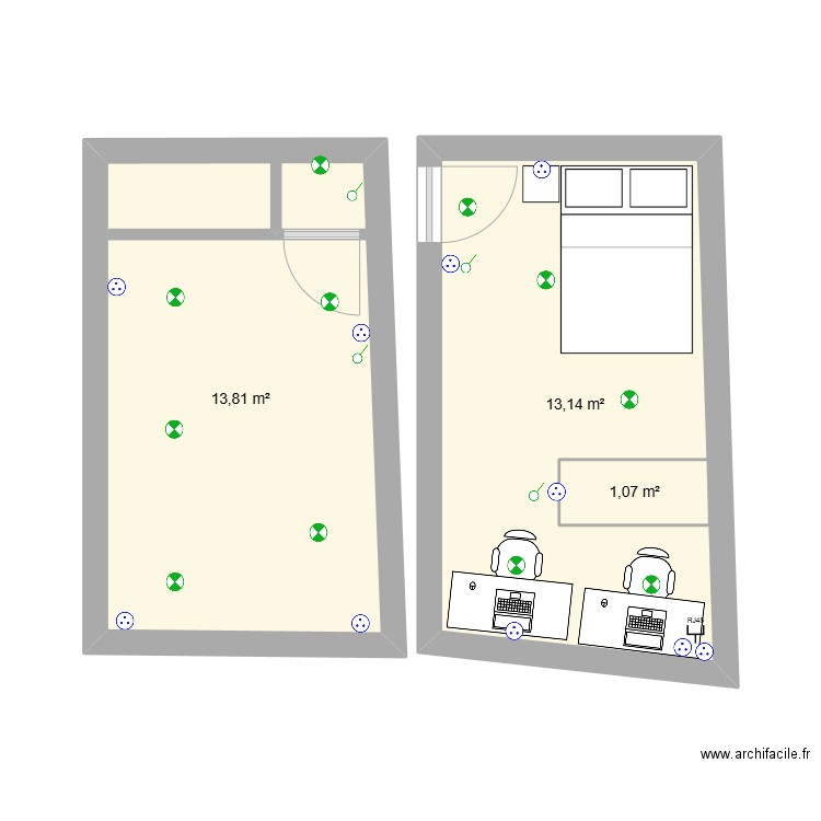 extention. Plan de 3 pièces et 29 m2