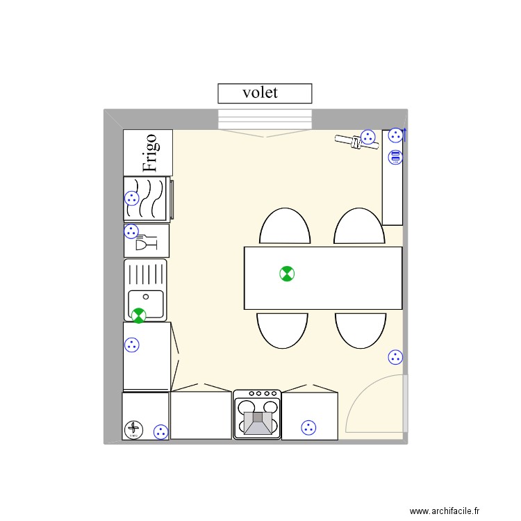 Cuisine. Plan de 1 pièce et 14 m2