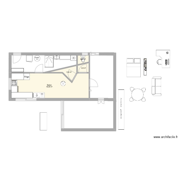 Maison canchy. Plan de 4 pièces et 22 m2