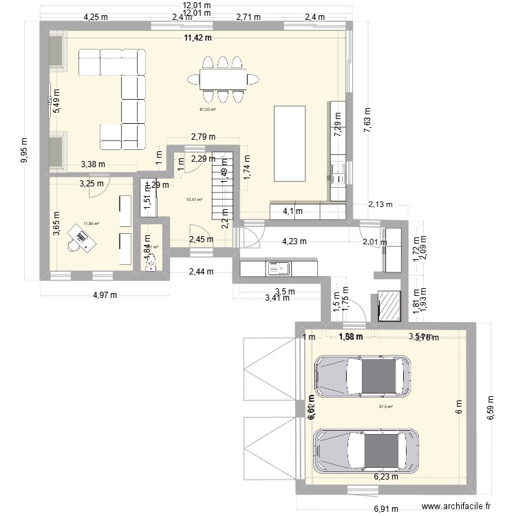 maison rez. Plan de 5 pièces et 129 m2