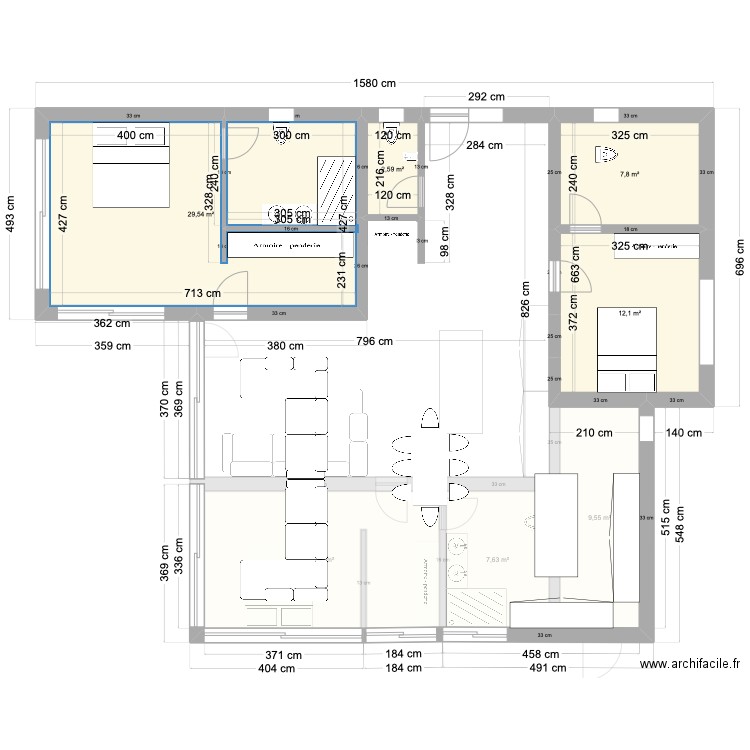 Projet 4. Plan de 11 pièces et 138 m2