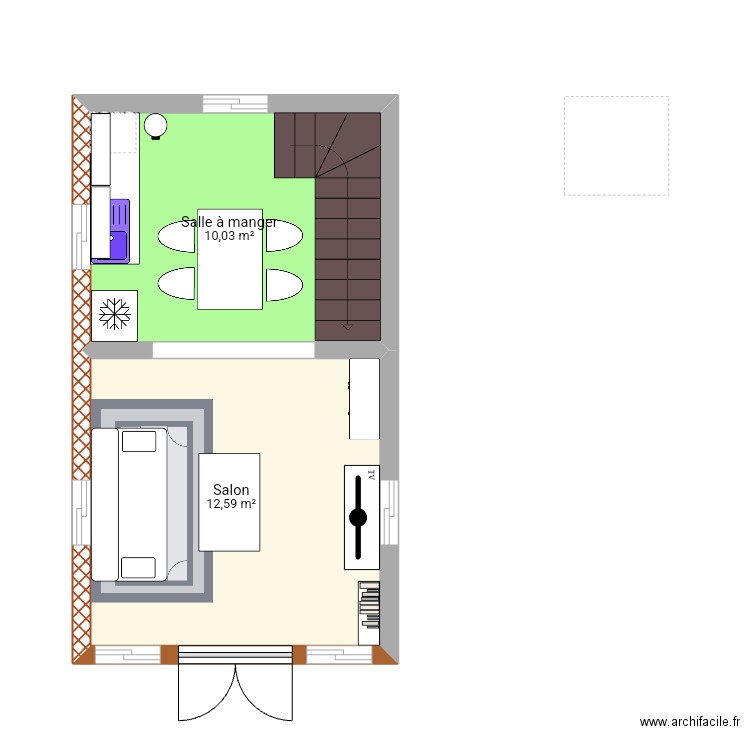 Fenohasina. Plan de 2 pièces et 23 m2