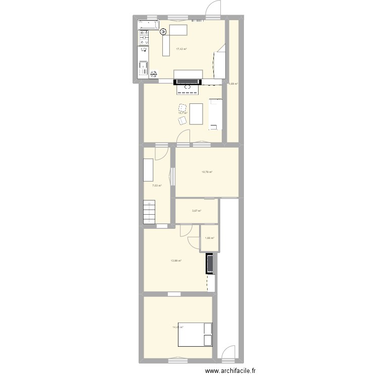 cuisine. Plan de 9 pièces et 89 m2