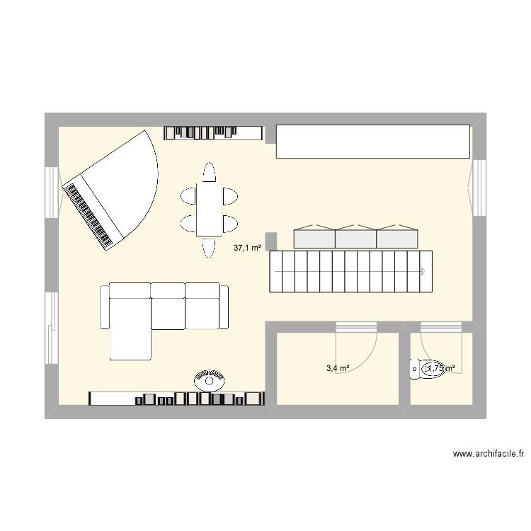 sejour. Plan de 3 pièces et 42 m2