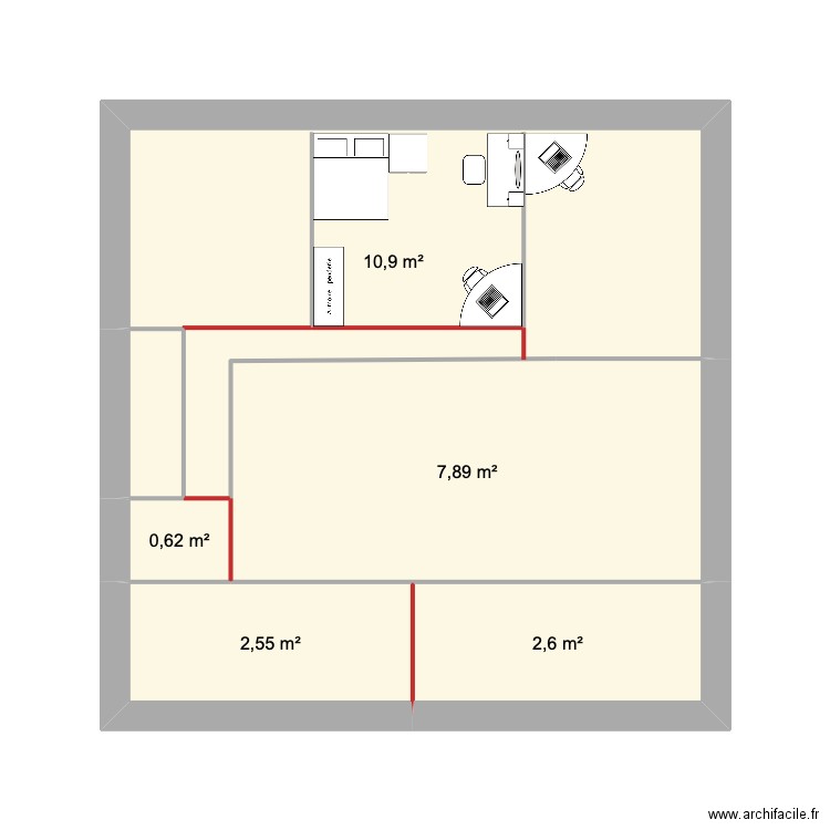 caca. Plan de 5 pièces et 25 m2