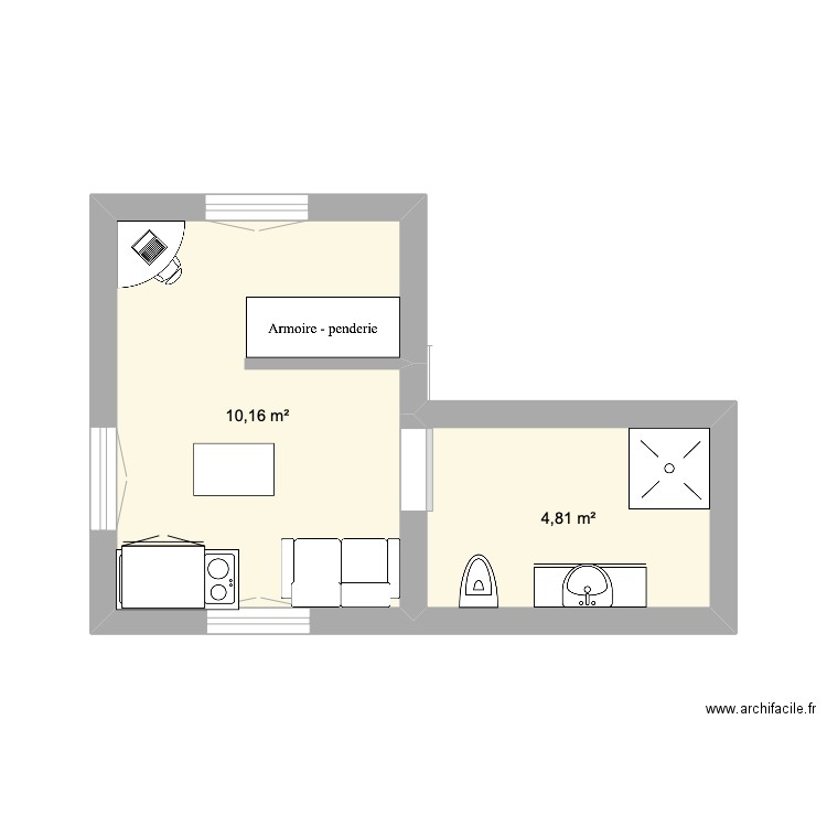 maison étudiant 1. Plan de 2 pièces et 15 m2