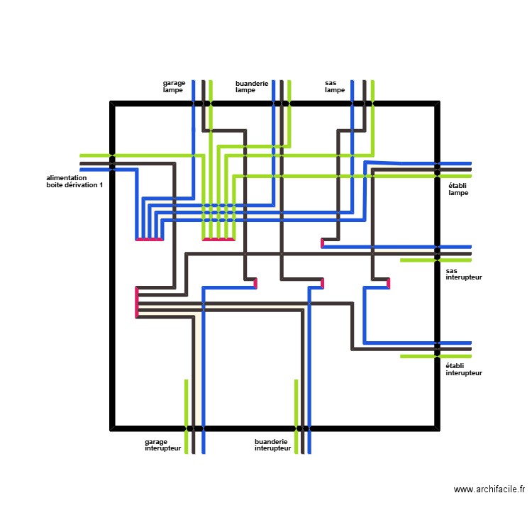 boite derivation. Plan de 67 pièces et 43 m2