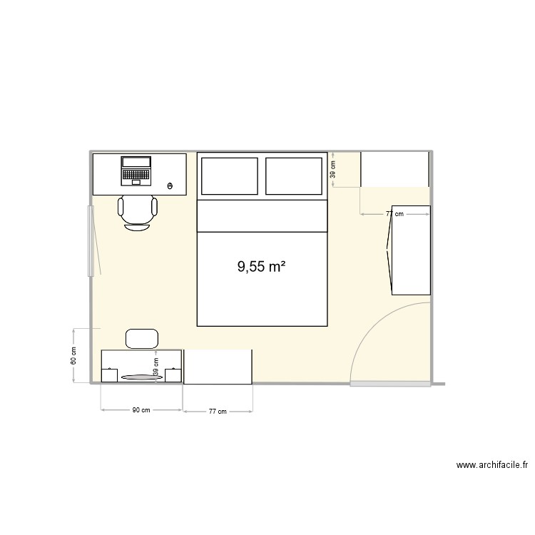 Chambre Alwena. Plan de 1 pièce et 10 m2