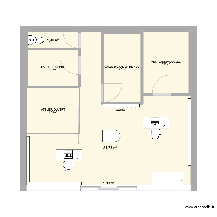 Plan boutique Biarritz. Plan de 6 pièces et 44 m2