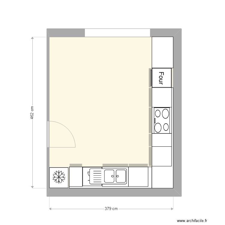 cuisine. Plan de 1 pièce et 17 m2