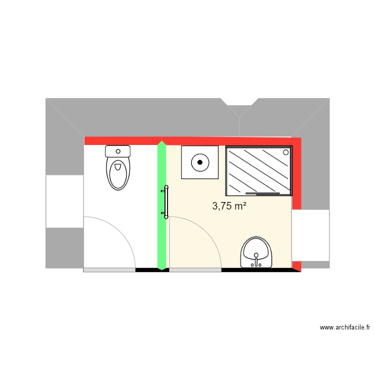 SDB. Plan de 1 pièce et 4 m2