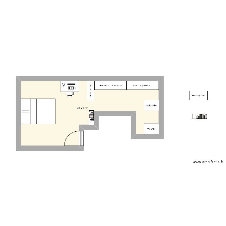 aménagement chambre sous comble. Plan de 1 pièce et 21 m2