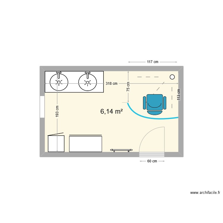 LED.Mickael. Plan de 1 pièce et 6 m2