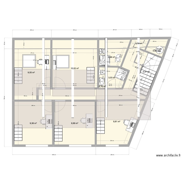 Moissons Etage isol 20+ 10. Plan de 15 pièces et 75 m2