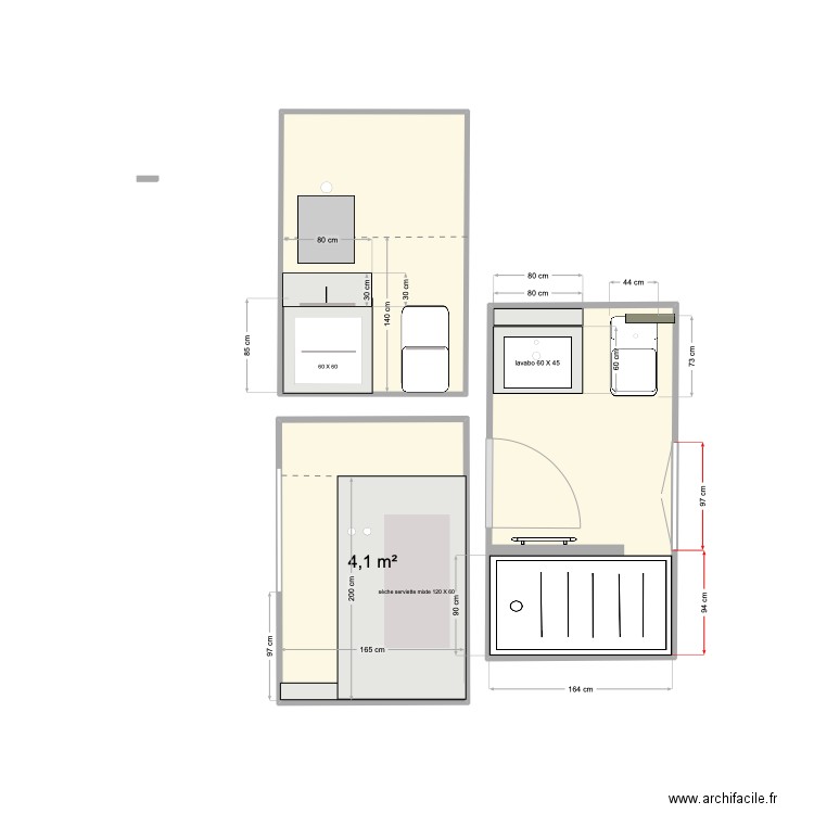 SDB 1 12 12 24. Plan de 3 pièces et 13 m2