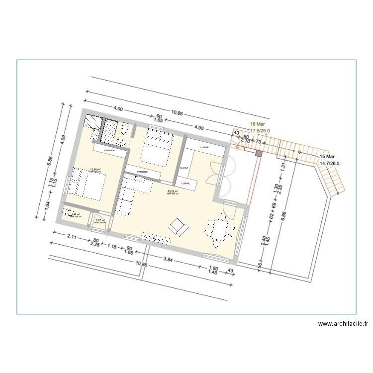 ENSUES RDC V5. Plan de 4 pièces et 58 m2